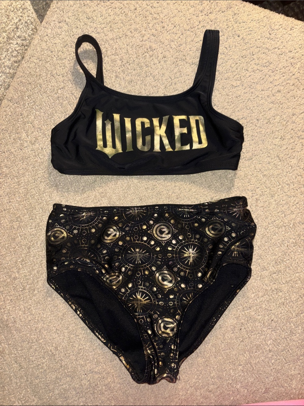 Wicked Gold-Print Black Two-Piece Swim Set
